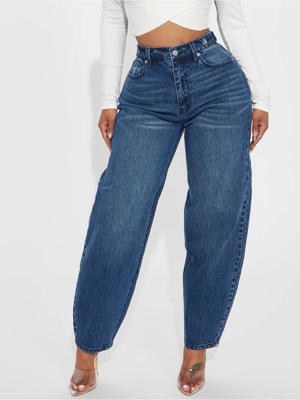 Fashion Nova Dark Blue High-Rise Boyfriend Jeans